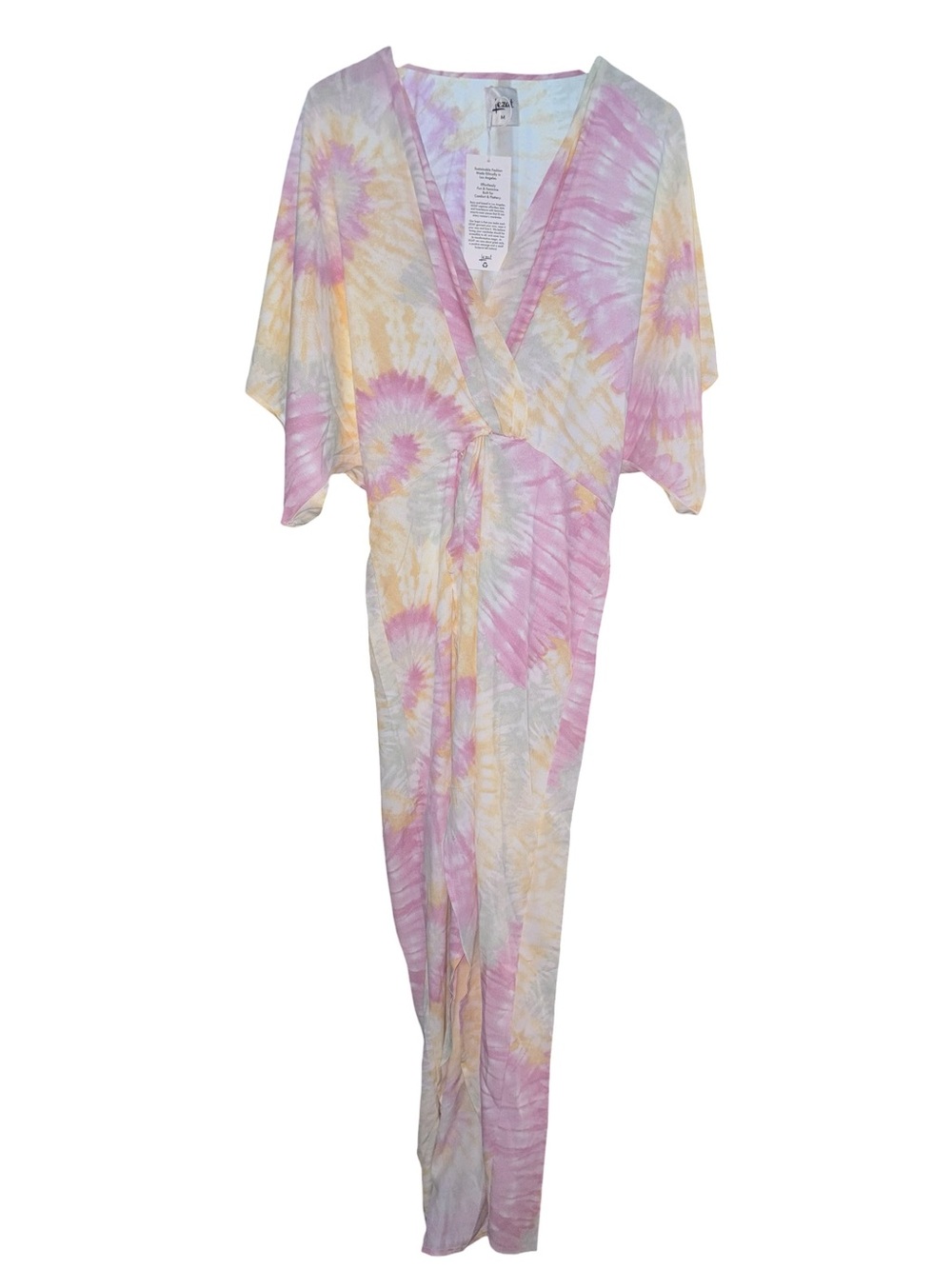 Lezat Tie-Dye Kimono Maxi Dress in Pink and Peach